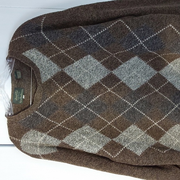 New Traditions- Mens Brown Argyle! 100% Shetland Wool Sweater Vintage Sz.Large - Picture 3 of 8